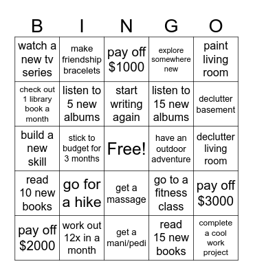 2025 Goals Bingo Card