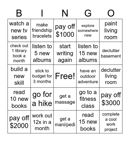 2025 Goals Bingo Card