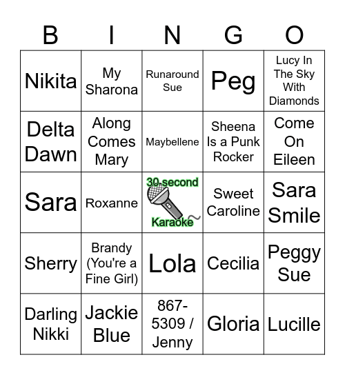 Fun Songs named after girls Bingo Card