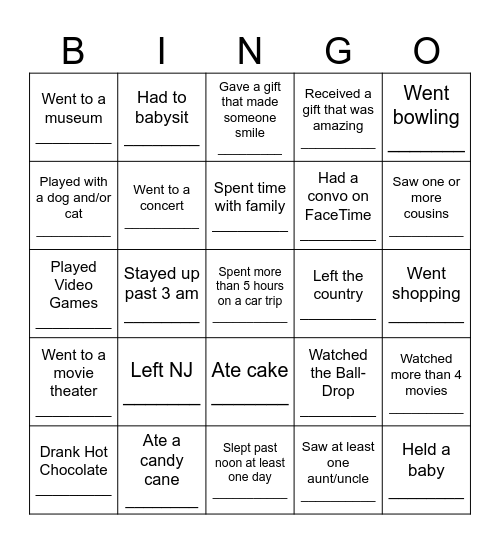 Over winter break...Find someone who.... Bingo Card