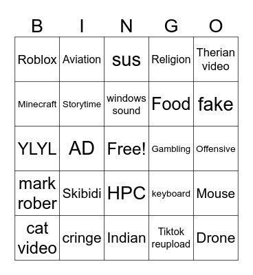 SHOTTS BING Bingo Card