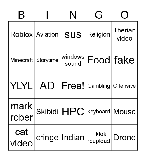 SHOTTS BING Bingo Card