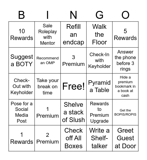 Bookseller Bingo Card