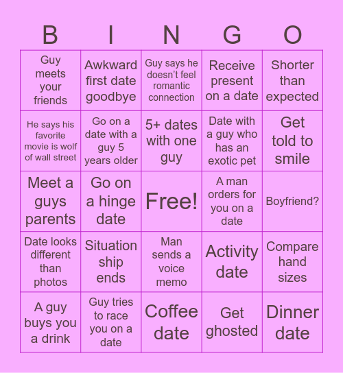 2025 Dating Bingo Card