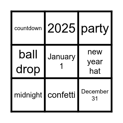 Happy New Year Bingo Card