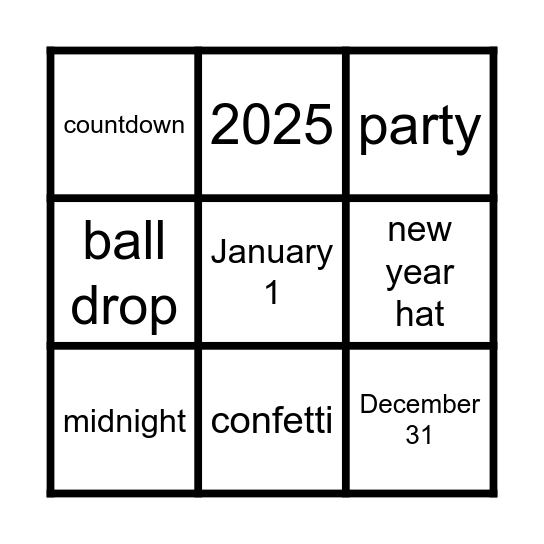 Happy New Year Bingo Card