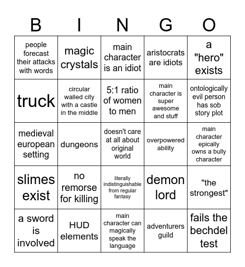 Isekai bingo brongo Bingo Card