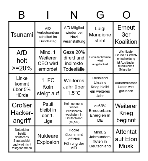 Bingo 2025 Bingo Card
