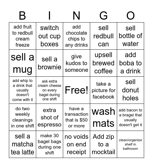 Cashier Bingo Card