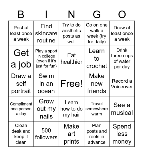 2025 Goals Bingo Card