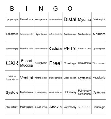 Med Term Fall 2024 Bingo Card
