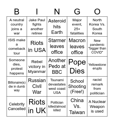 2025 Bingo Card Bingo Card
