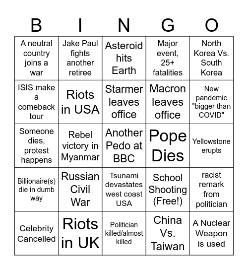 2025 Bingo Card Bingo Card