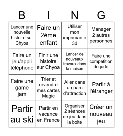 Mon année 2024 Bingo Card