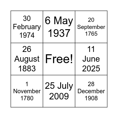 KB5 U4 L2 - DATE BINGO Card