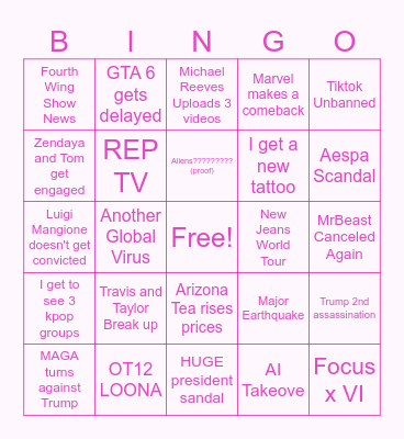 Ariana's 2025 Bingo Card Bingo Card