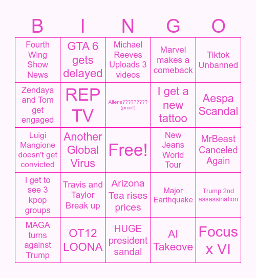 Ariana's 2025 Bingo Card Bingo Card