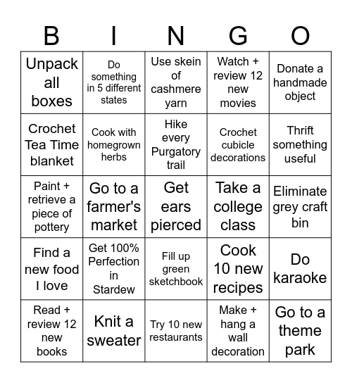 2025 GOALS! Bingo Card