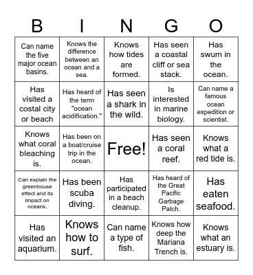 Oceanic Bingo Card