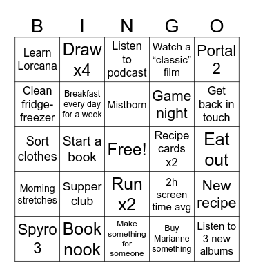 January Bingo Card