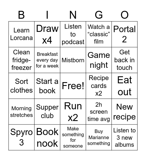 January Bingo Card