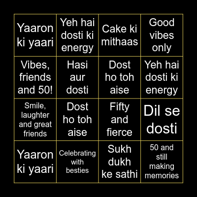 Sandhya's 50th Birthday Bingo Card