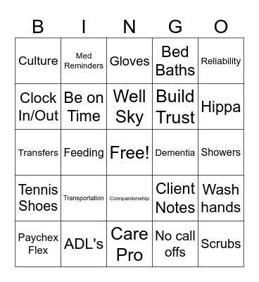 Home Instead Bingo Card