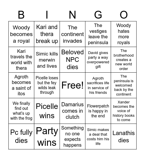 D&D Bingo Card