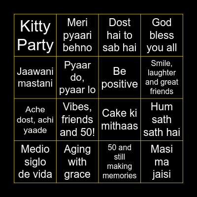 Sandhya's 50th Birthday Bingo Card