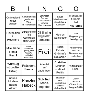 Bingo Card 2025 - The Grand Year Bingo Card