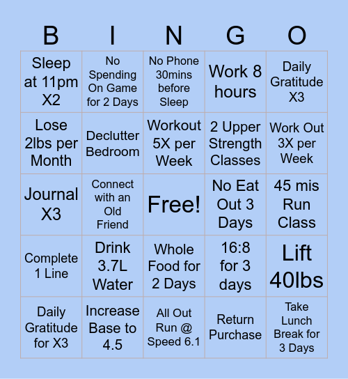 2025 Weekly Goals Bingo Card