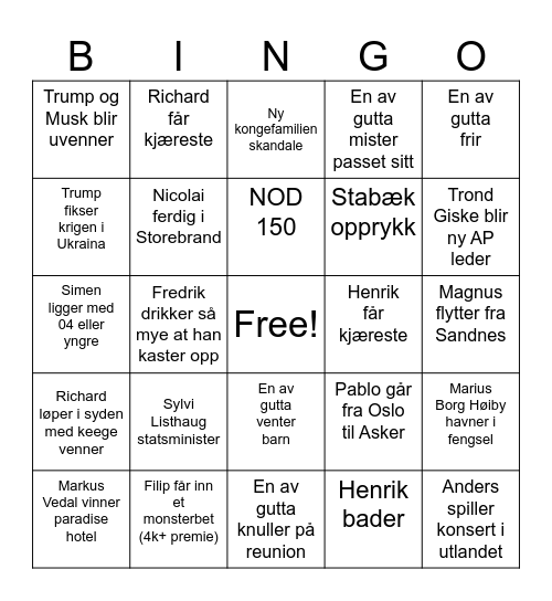 K2 Bingo 2025 Bingo Card