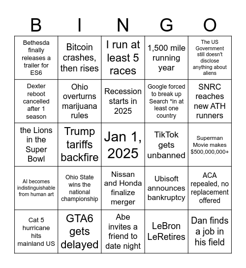 Friend Bingo 2025 Bingo Card