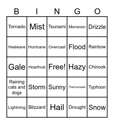 Crestview Weather Bingo Card
