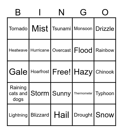 Crestview Weather Bingo Card