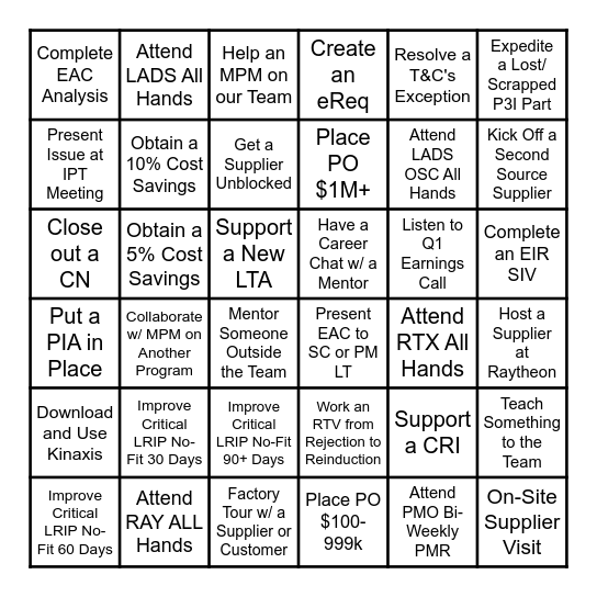 Q1'25 Supply Chain BINGO Card