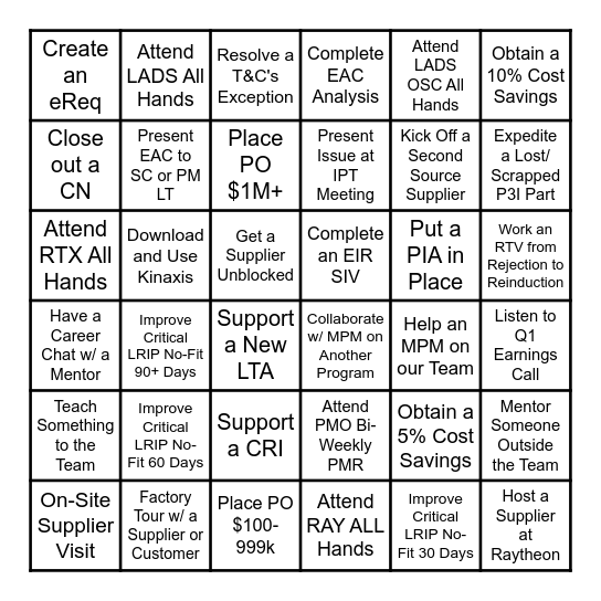 Q1'25 Supply Chain BINGO Card