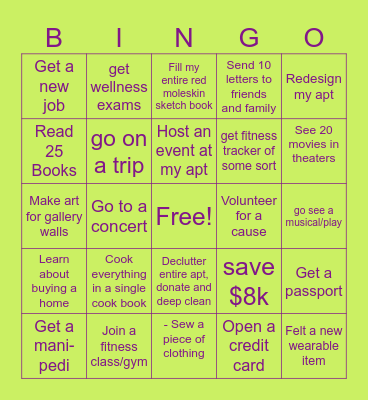 2025 Goals Bingo Card