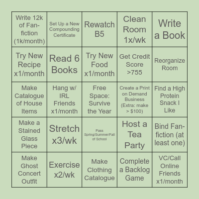 2025 Goals Bingo Card