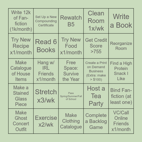 2025 Goals Bingo Card