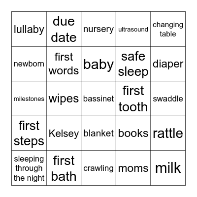 Baby Elodie Bingo Card