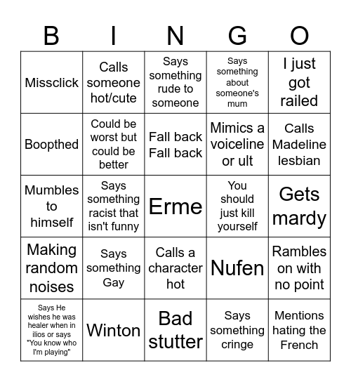 Erme Bingo Card