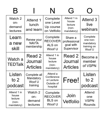 2025 Training Bingo Card