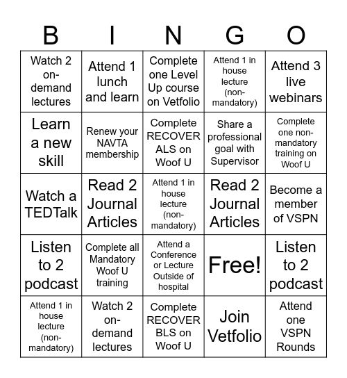 2025 Training Bingo Card