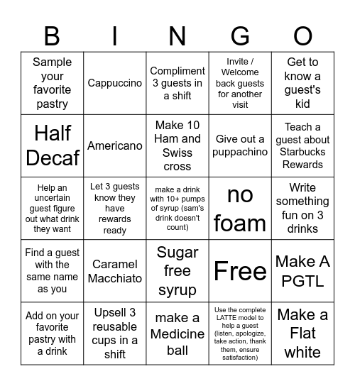 Barista Bingo! Bingo Card