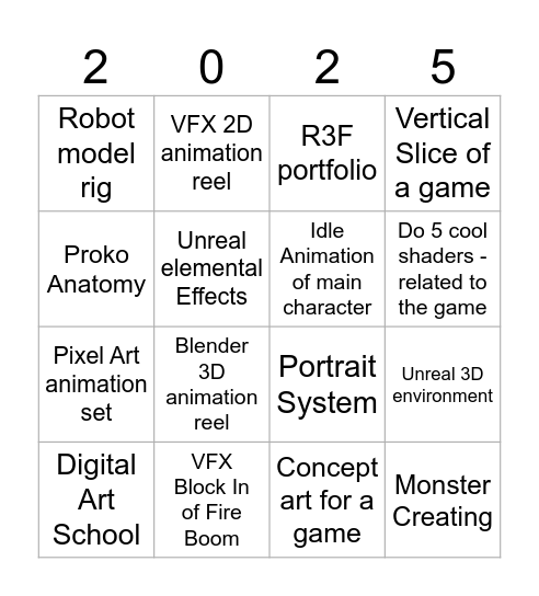 2025 Side Proe Bingo Card