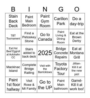 2025 Bingo Goals Bingo Card