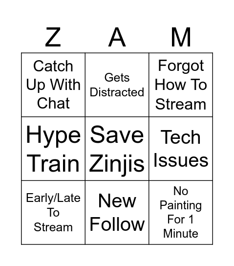 Zambies 2025 Bingo Card