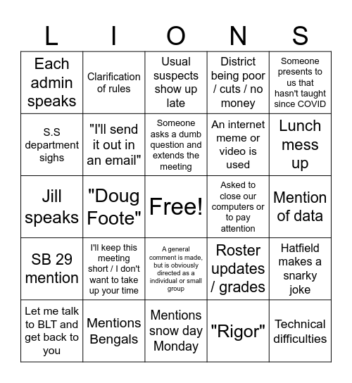 NR Bingo Card