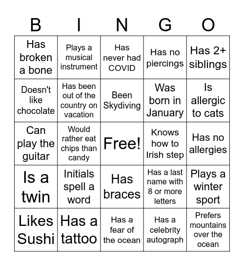 Fun Friday Bingo Card
